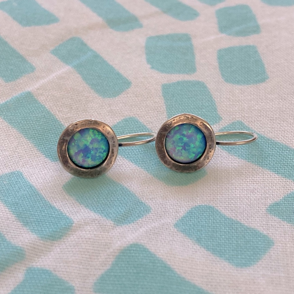 Blue opal sterling silver drop earrings